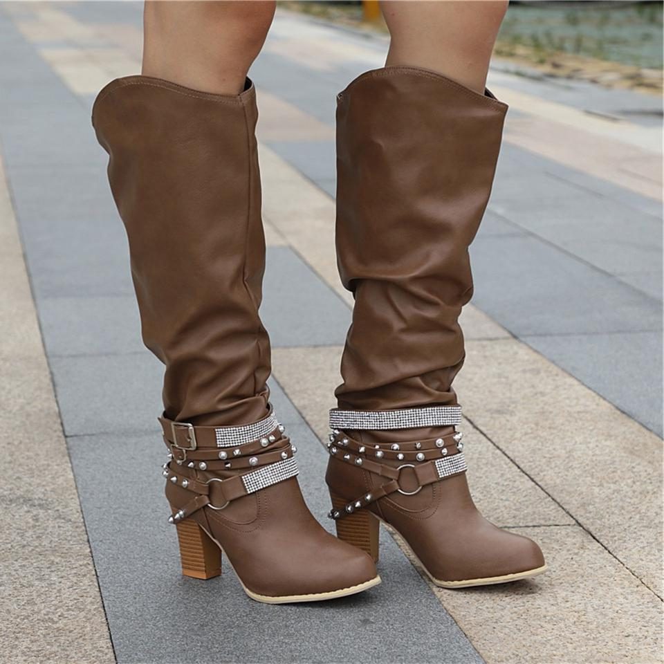 Slouchy Knee High Boots with Studded Ankle Straps Modeberg Bern
