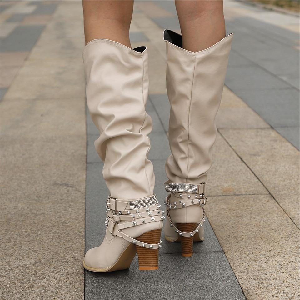 Slouchy Knee High Boots with Studded Ankle Straps Modeberg Bern