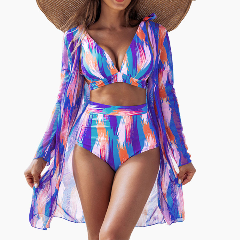 Lena™ Dreiteiliges Bikini-Set mit transparenter Tunika für Damen