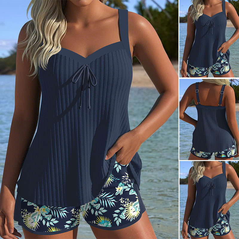 Alina™ Bedrucktes Badeanzug-Set mit Oberteil und Shorts für Damen
