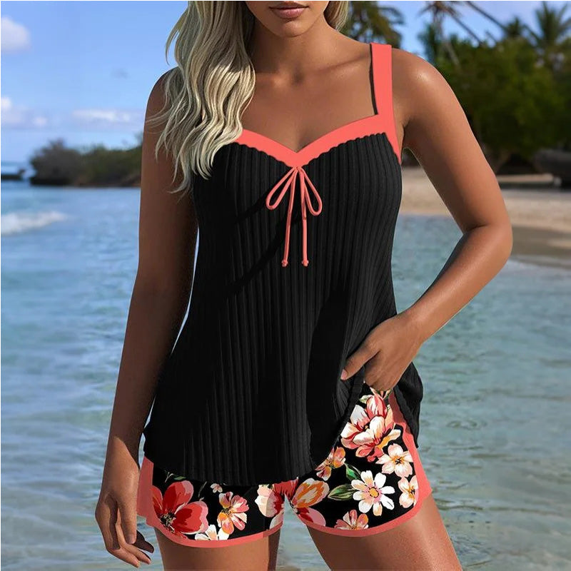 Alina™ Bedrucktes Badeanzug-Set mit Oberteil und Shorts für Damen