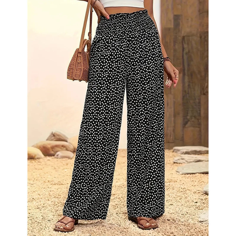 Smocked High Waist Wide Leg Trousers Modeberg Bern