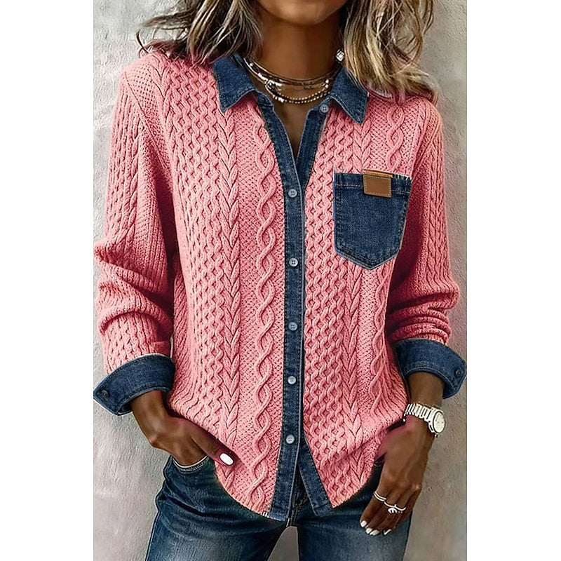 Textured Contrast Panel Blouse Modeberg Bern