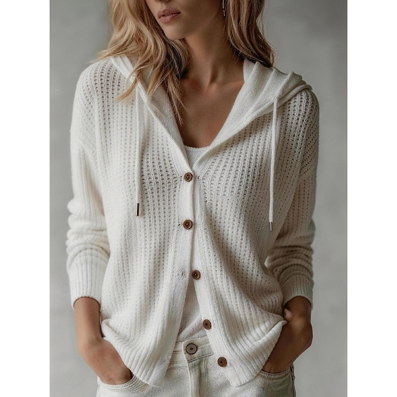 Hooded Button-Front Cardigan with Ribbed Cuffs Modeberg Bern