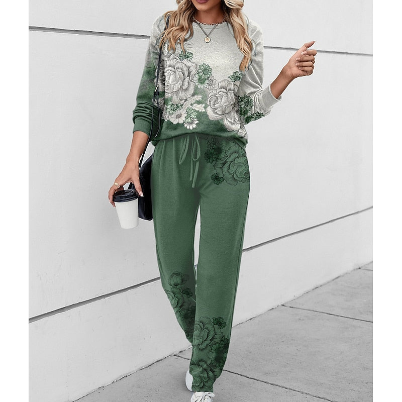 Floral Print Round-Neck Loungewear Set Modeberg Bern