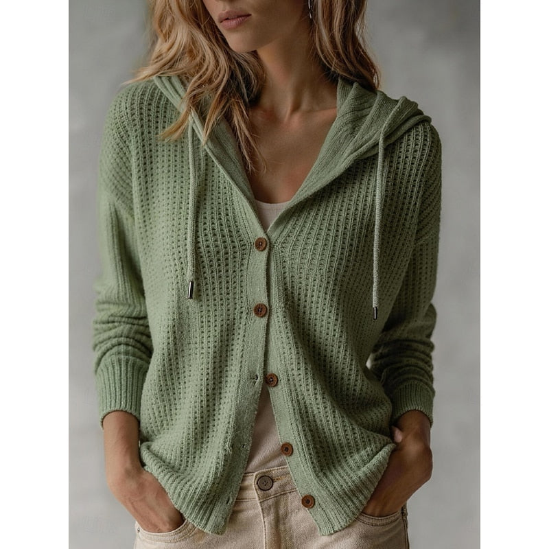 Hooded Button-Front Cardigan with Ribbed Cuffs Modeberg Bern