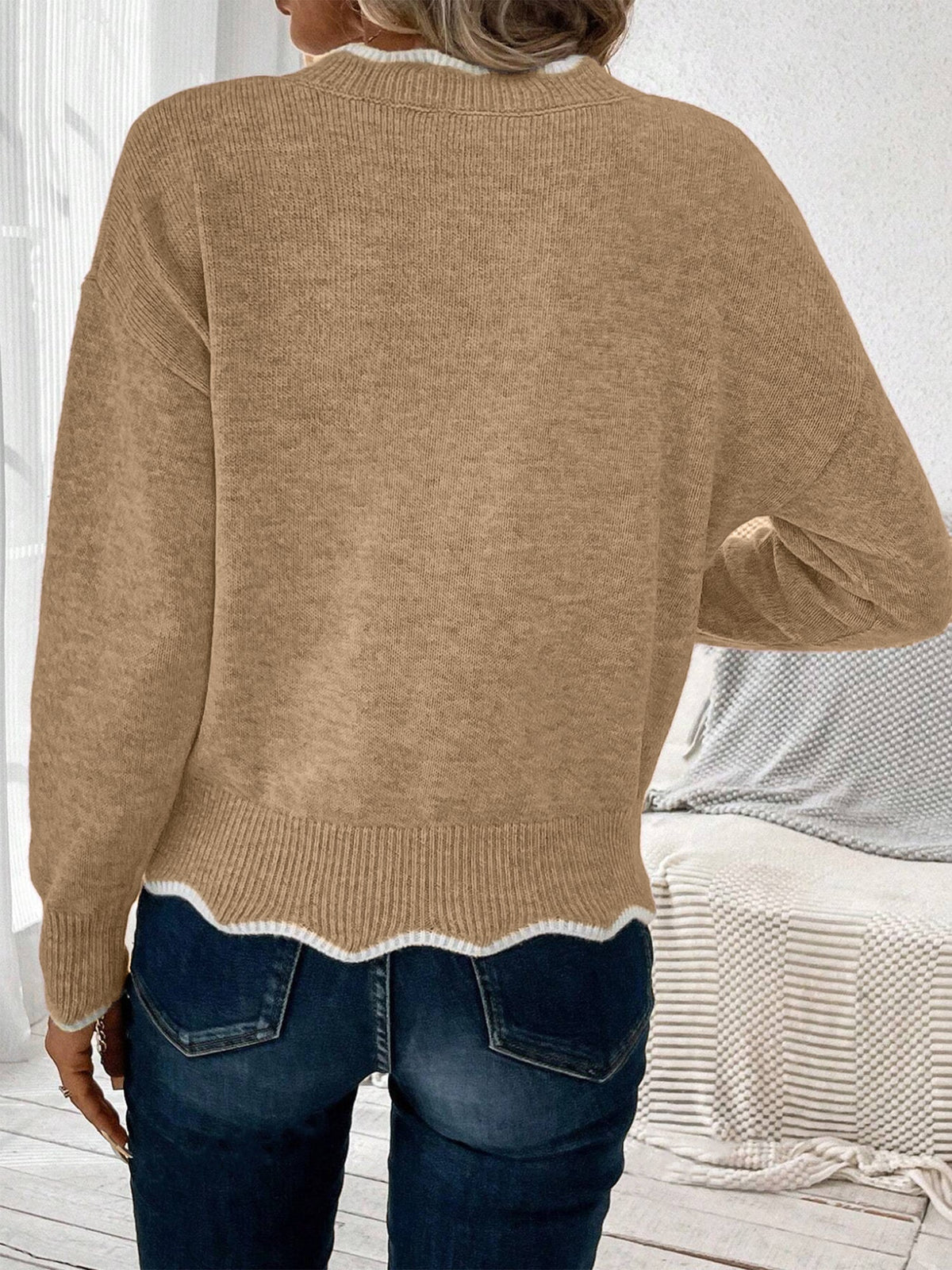 Notch V-Neck Long Sleeve Knit Jumper Modeberg Bern