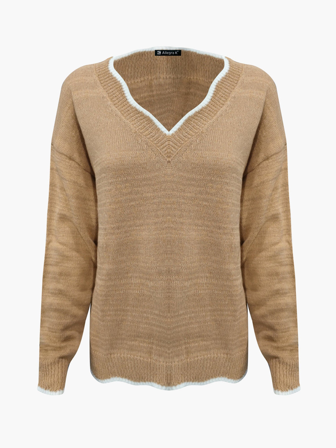 Notch V-Neck Long Sleeve Knit Jumper Modeberg Bern