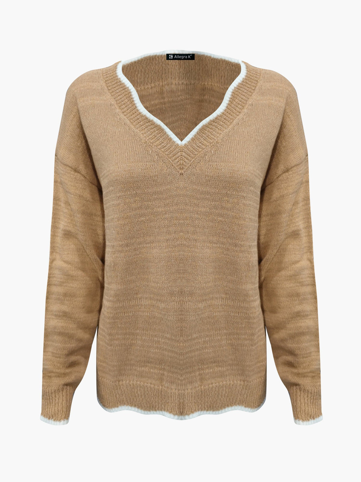 Notch V-Neck Long Sleeve Knit Jumper Modeberg Bern