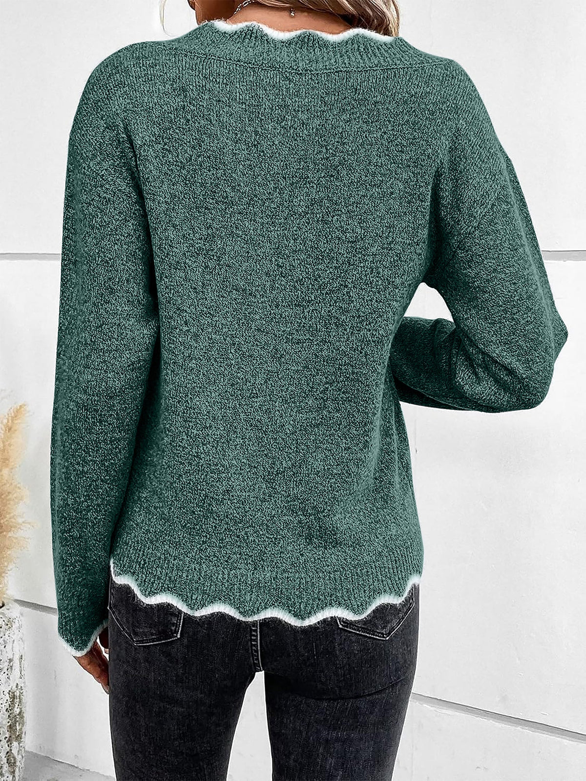 Notch V-Neck Long Sleeve Knit Jumper Modeberg Bern