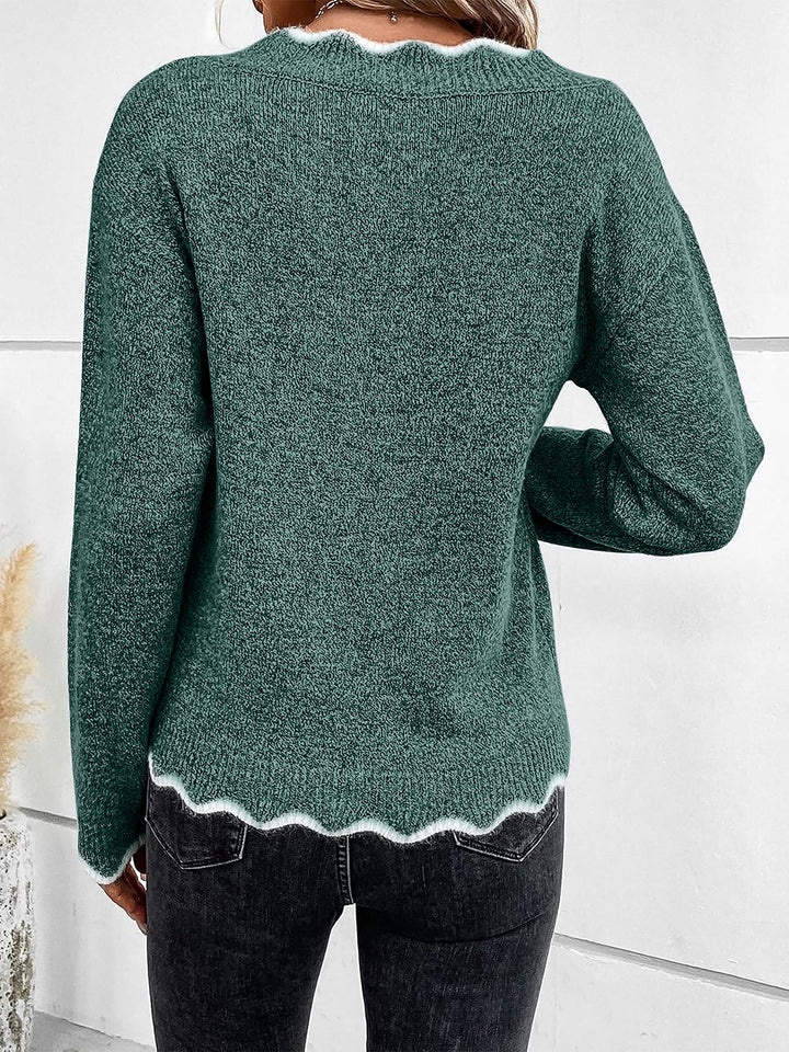 Notch V-Neck Long Sleeve Knit Jumper Modeberg Bern
