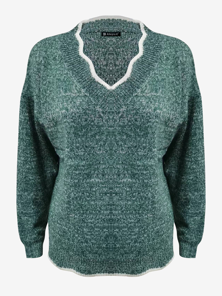 Notch V-Neck Long Sleeve Knit Jumper Modeberg Bern