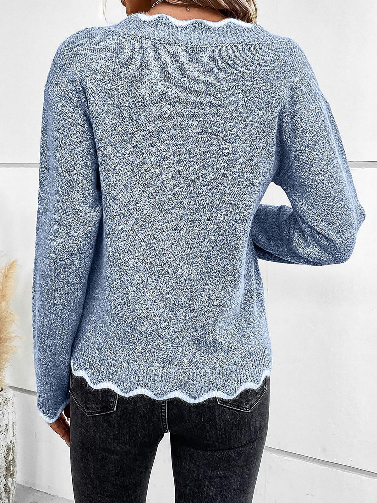 Notch V-Neck Long Sleeve Knit Jumper Modeberg Bern