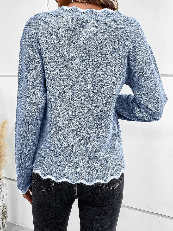 Notch V-Neck Long Sleeve Knit Jumper Modeberg Bern