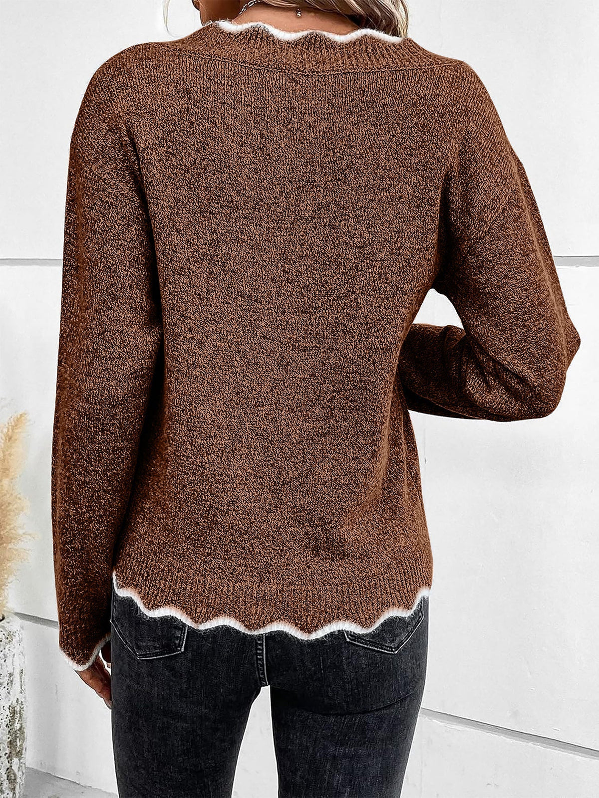 Notch V-Neck Long Sleeve Knit Jumper Modeberg Bern