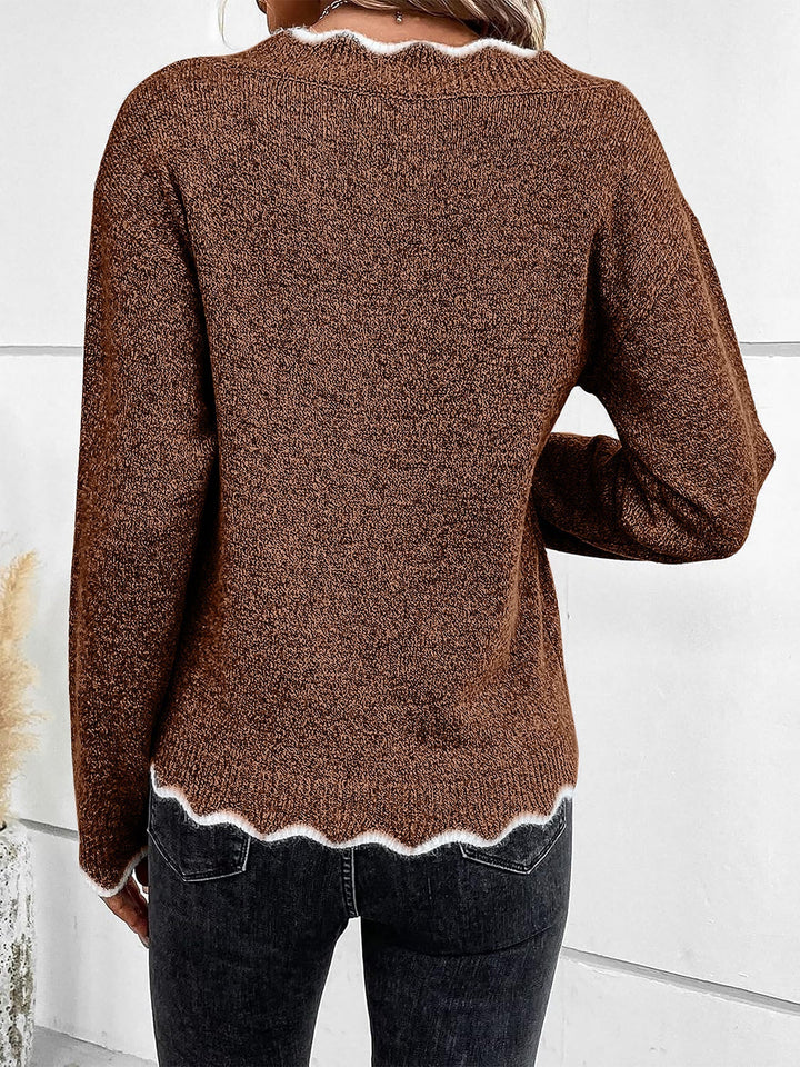 Notch V-Neck Long Sleeve Knit Jumper Modeberg Bern