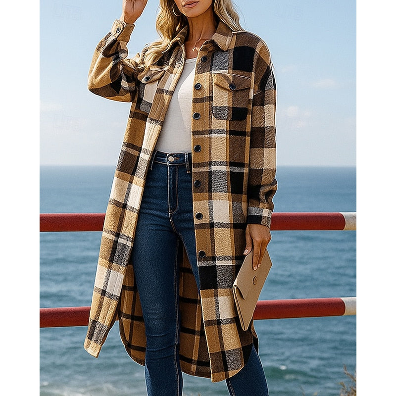 Longline Checked Coat with Relaxed Button-Front Modeberg Bern