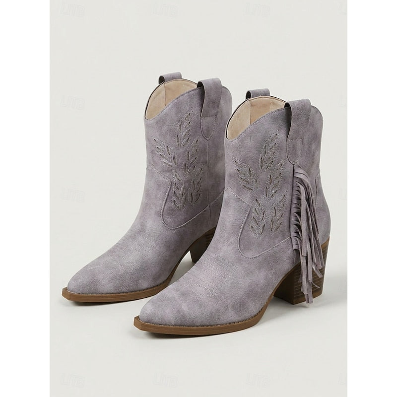 Tasseled Western Ankle Boots with Block Heel Modeberg Bern