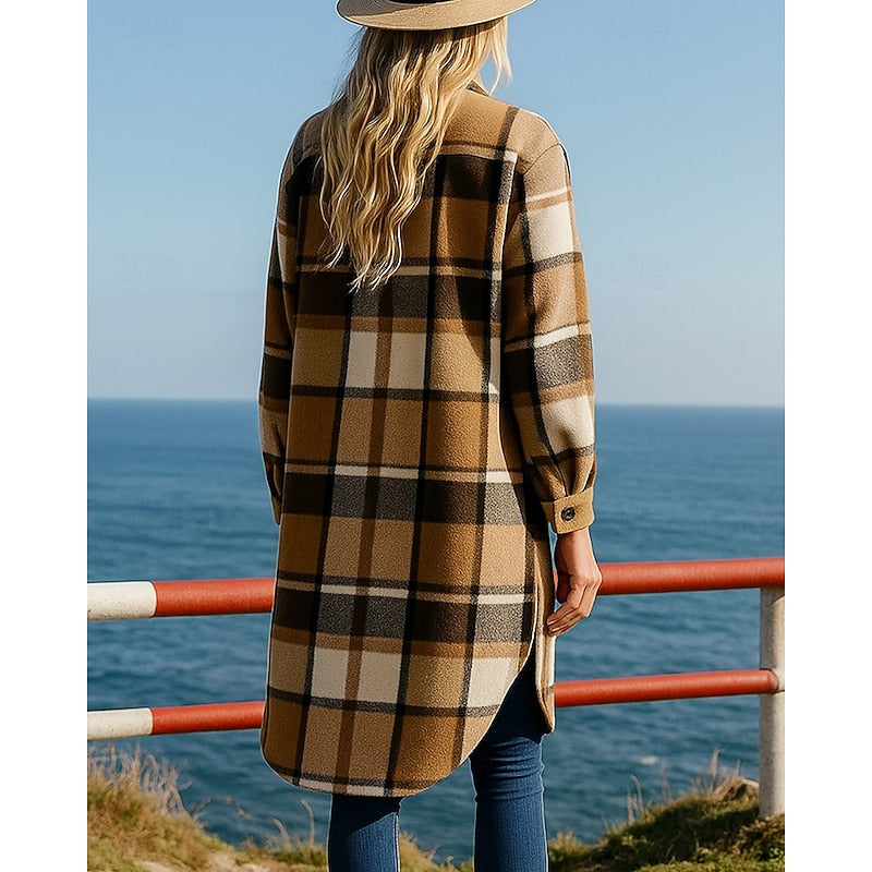 Longline Checked Coat with Relaxed Button-Front Modeberg Bern