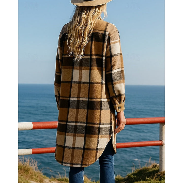 Longline Checked Coat with Relaxed Button-Front Modeberg Bern