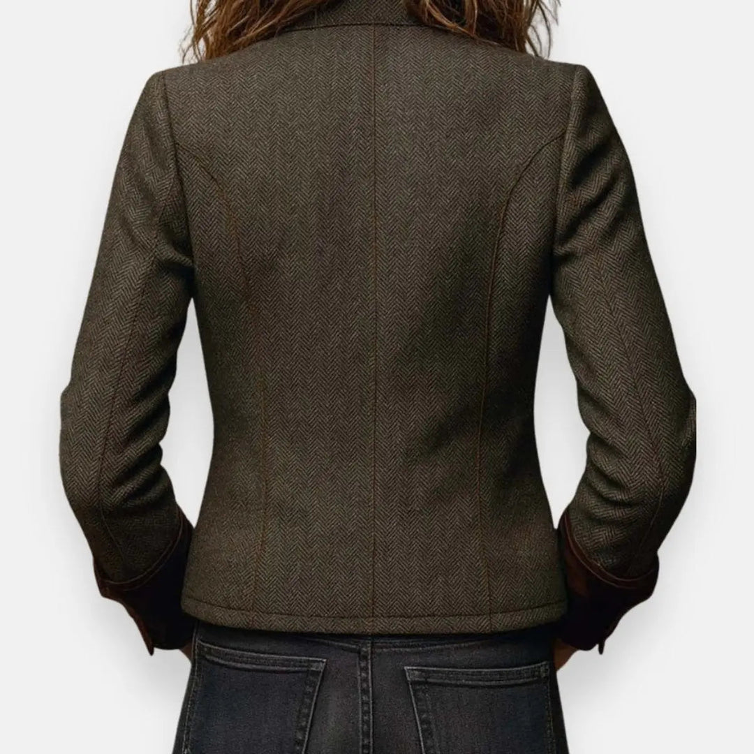 Herringbone Tweed Quilted Jacket with Gold Buttons Modeberg Bern