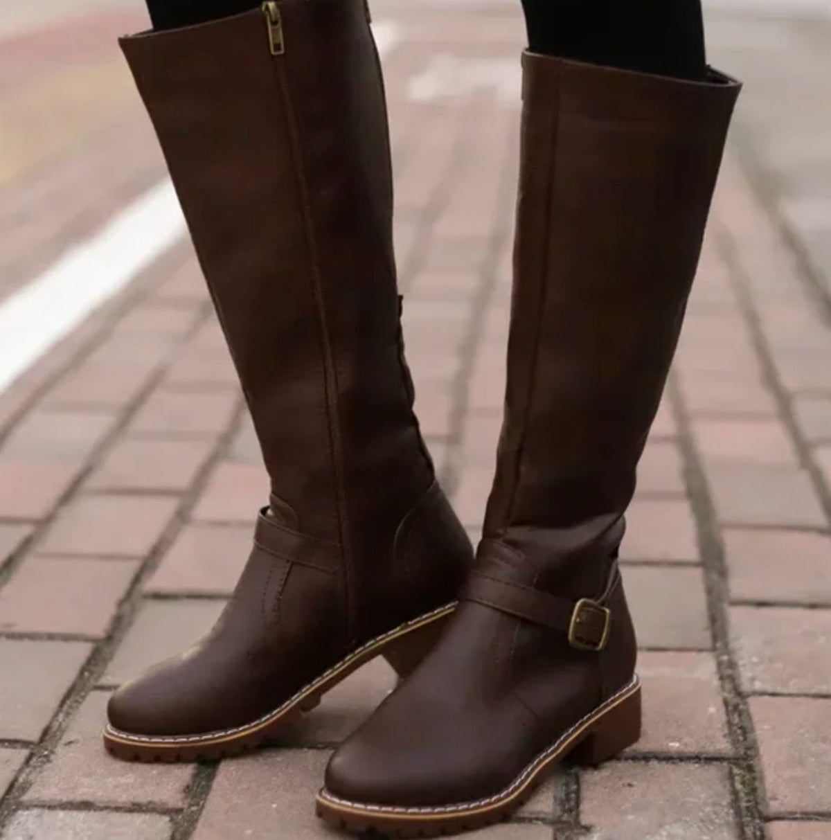 Leather Knee High Riding Boots with Ankle Buckle Strap Modeberg Bern