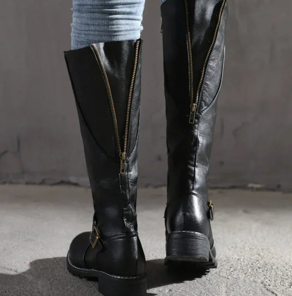 Leather Knee High Riding Boots with Ankle Buckle Strap Modeberg Bern