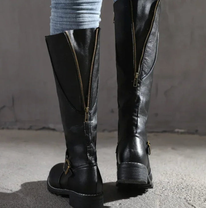 Leather Knee High Riding Boots with Ankle Buckle Strap Modeberg Bern
