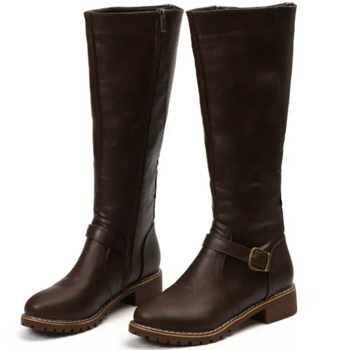 Leather Knee High Riding Boots with Ankle Buckle Strap Modeberg Bern