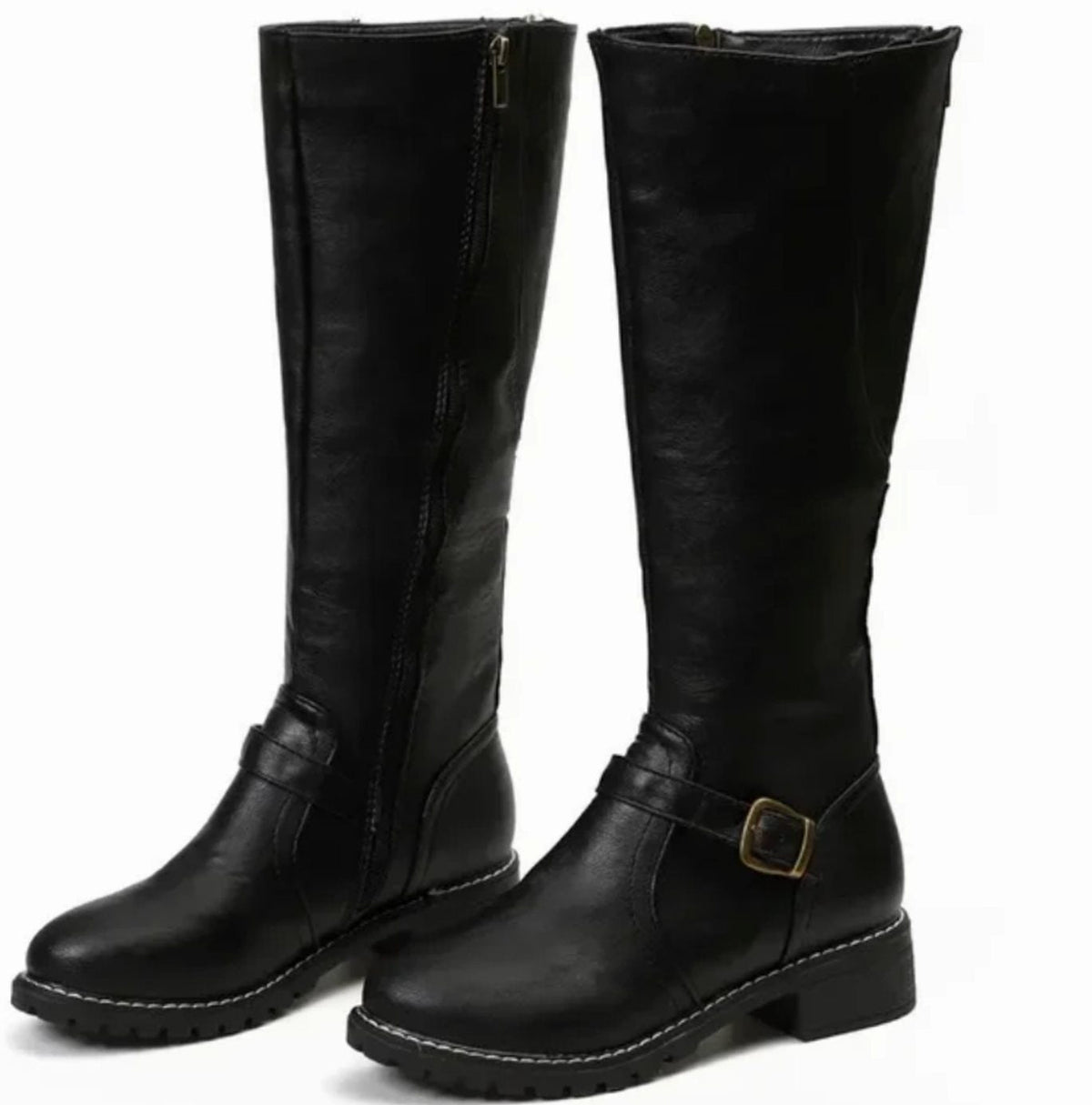 Leather Knee High Riding Boots with Ankle Buckle Strap Modeberg Bern
