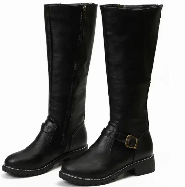 Leather Knee High Riding Boots with Ankle Buckle Strap Modeberg Bern