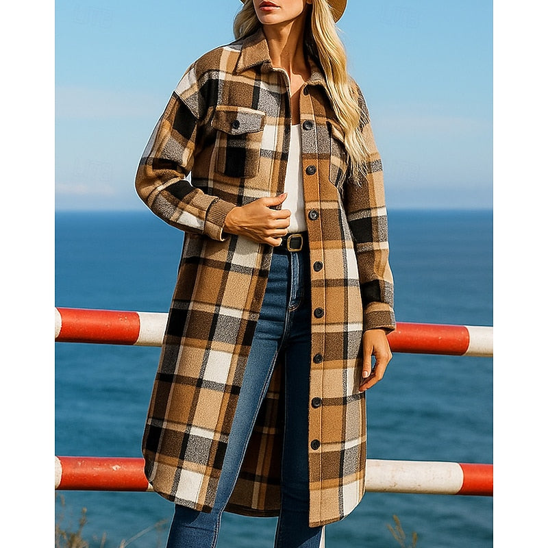 Longline Checked Coat with Relaxed Button-Front Modeberg Bern