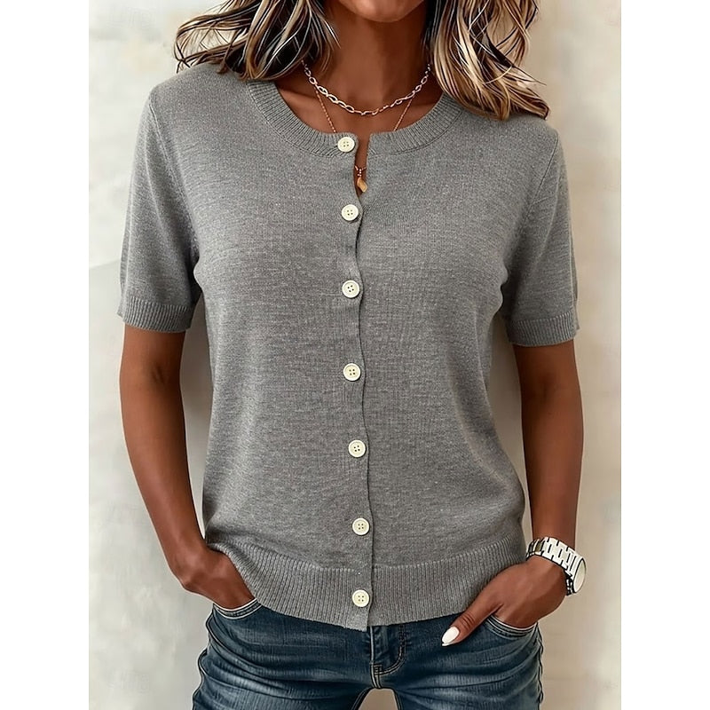 Button-Front Short Sleeve Top Modeberg Bern