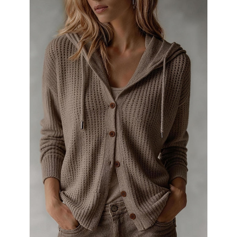Hooded Button-Front Cardigan with Ribbed Cuffs Modeberg Bern